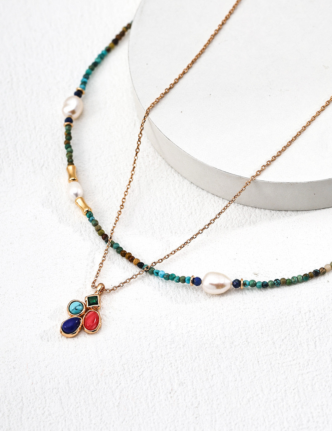 Vintage Lapis & Rhodochrosite Pendant Necklace — Bold, Elegant, and Artistic