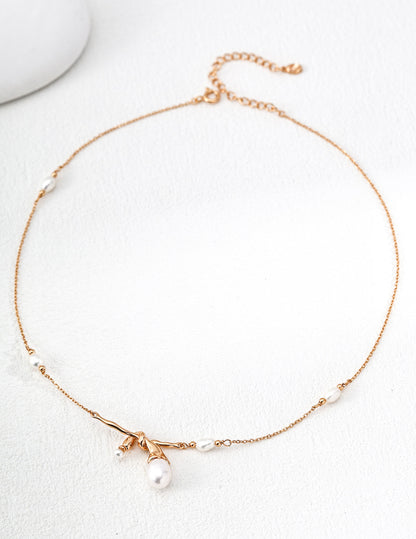 Golden Branch Pearl Necklace & Bracelet Set — Timeless Natural Beauty