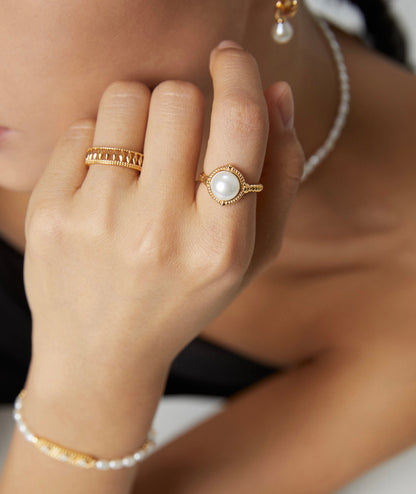 Lulu & Evie – Classic Pearl Adjustable Ring