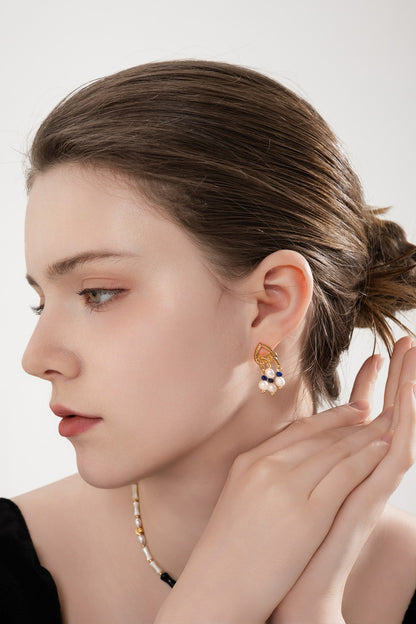 Lulu & Evie – Lapis & Pearl Drop Earrings