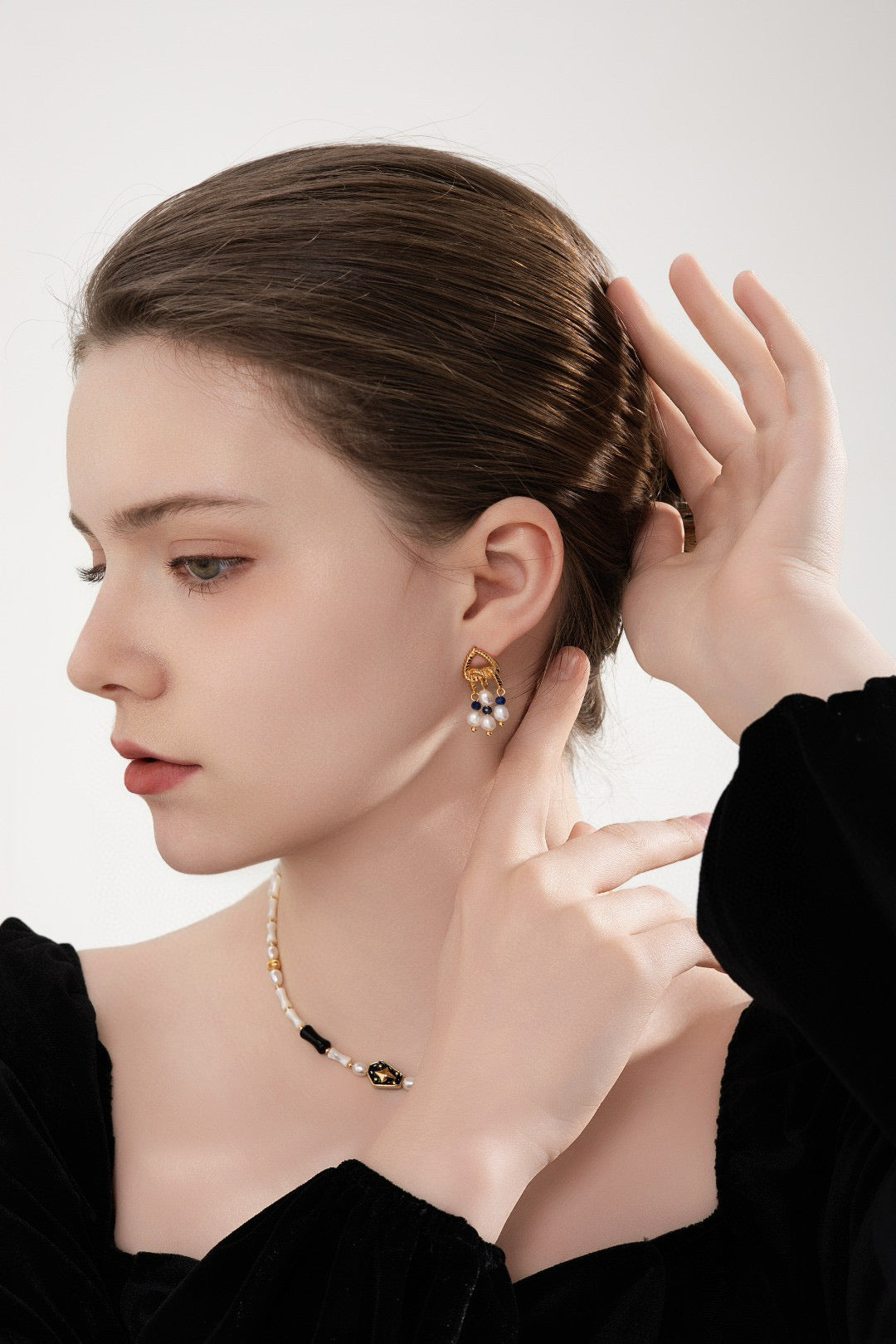 Lulu & Evie – Lapis & Pearl Drop Earrings