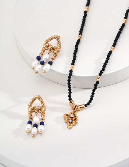 Lulu & Evie – Lapis & Pearl Drop Earrings