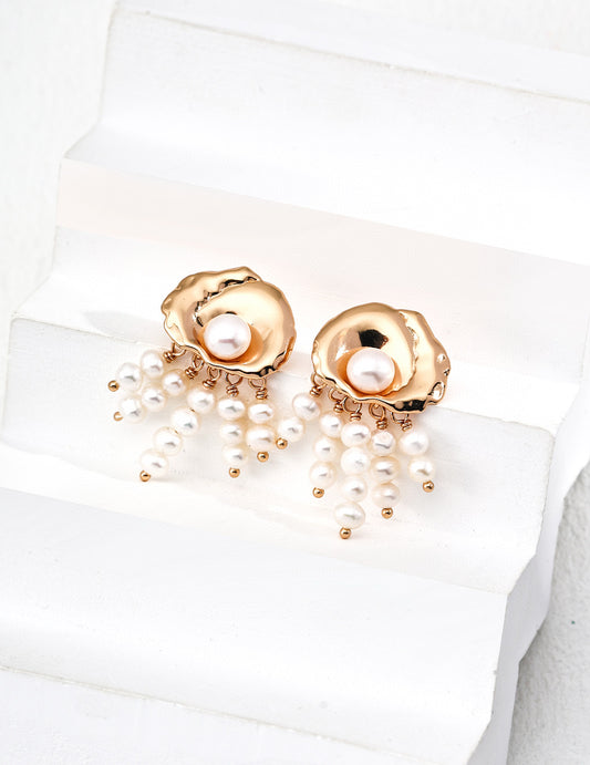 Golden Pearl Cascade Earrings | Grace Meets the Sea