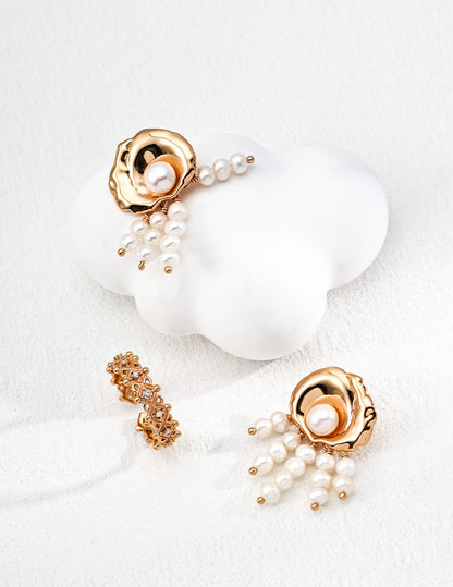 Golden Pearl Cascade Earrings | Grace Meets the Sea
