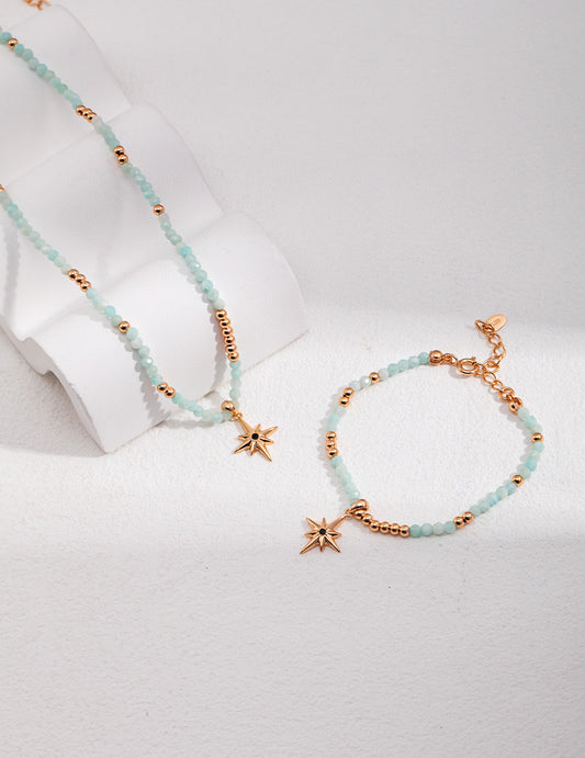Natural Jade Star Necklace & Bracelet