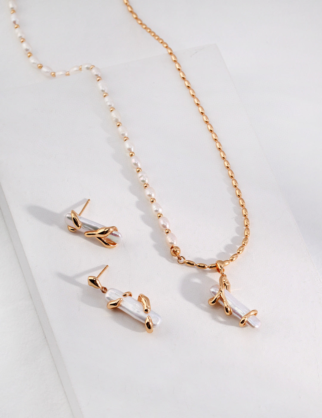 S925 Silver/gold plated/Small strips of natural pearl earrings ,necklace ,ring