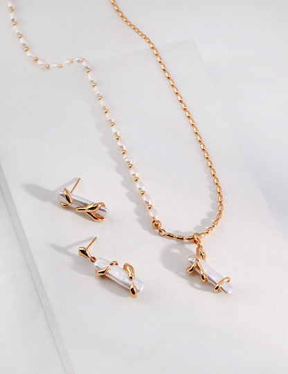 S925 Silver/gold plated/Small strips of natural pearl earrings ,necklace ,ring