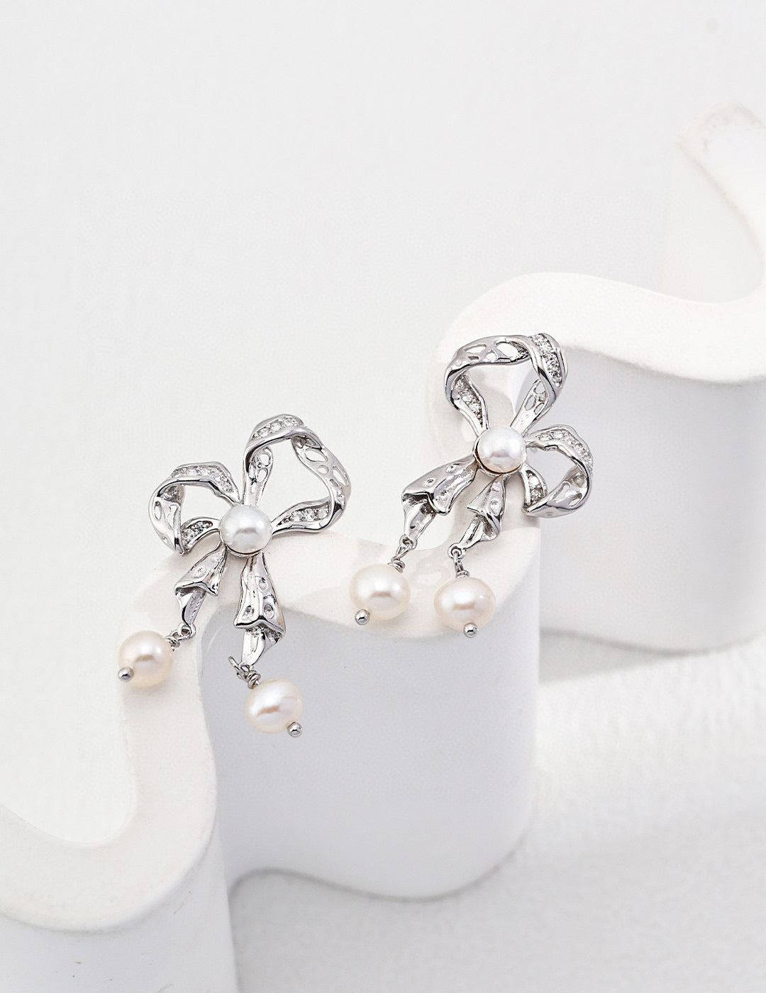 Graceful Bow Pearl Earrings