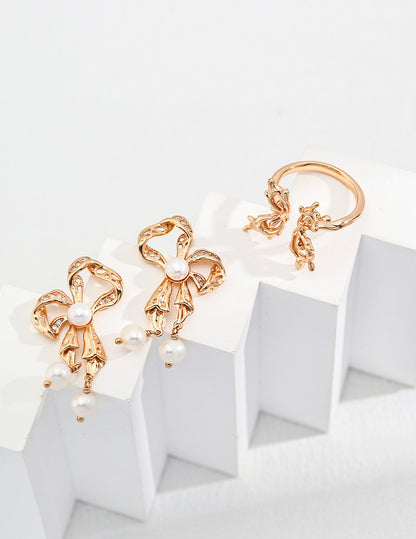 Graceful Bow Pearl Earrings