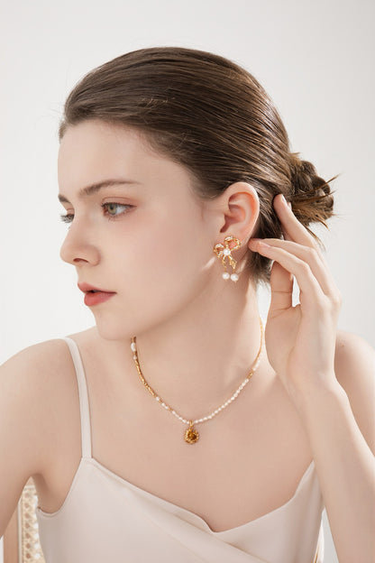 Graceful Bow Pearl Earrings