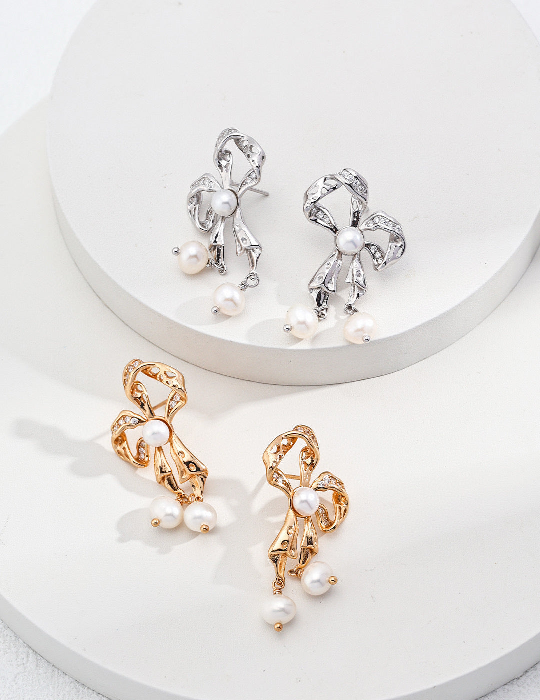 Graceful Bow Pearl Earrings