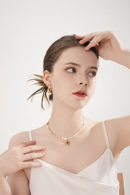 Graceful Bow Pearl Earrings