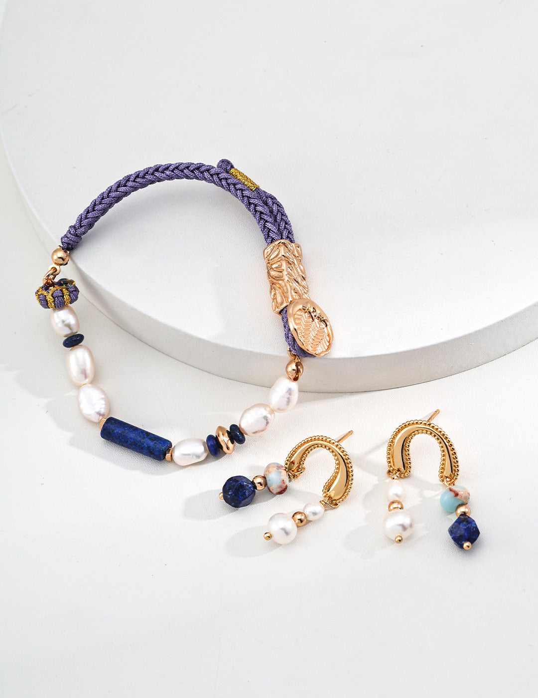 Lapis & Pearl Arc Earrings