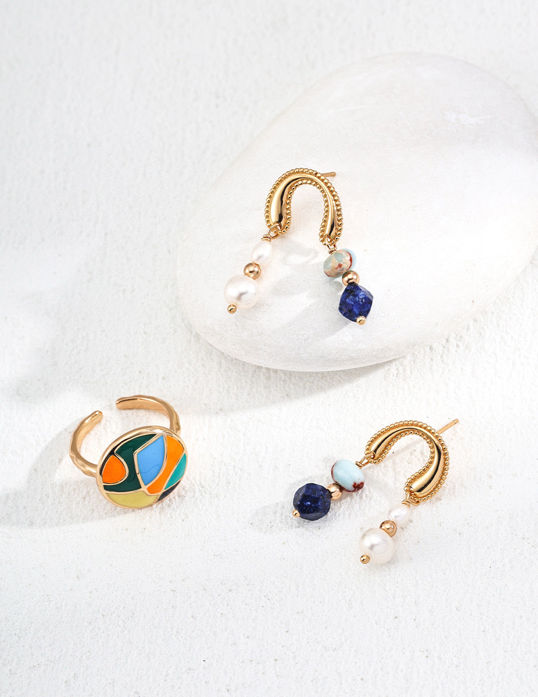 Lapis & Pearl Arc Earrings