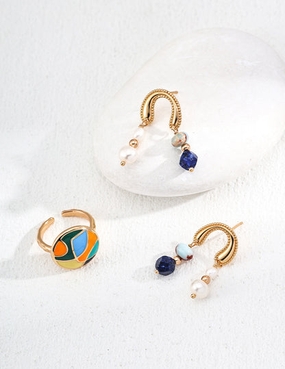 Lapis & Pearl Arc Earrings
