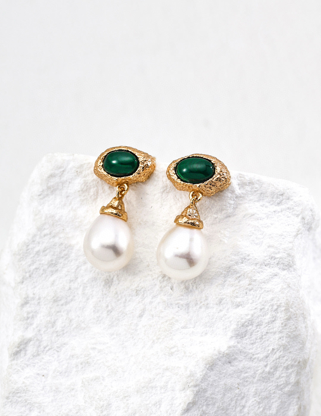 Vintage Malachite & Pearl Drop Earrings