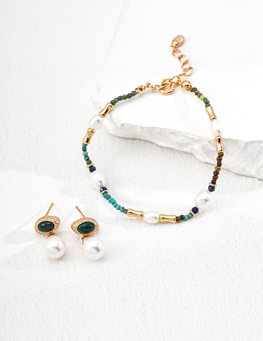 Vintage Malachite & Pearl Drop Earrings