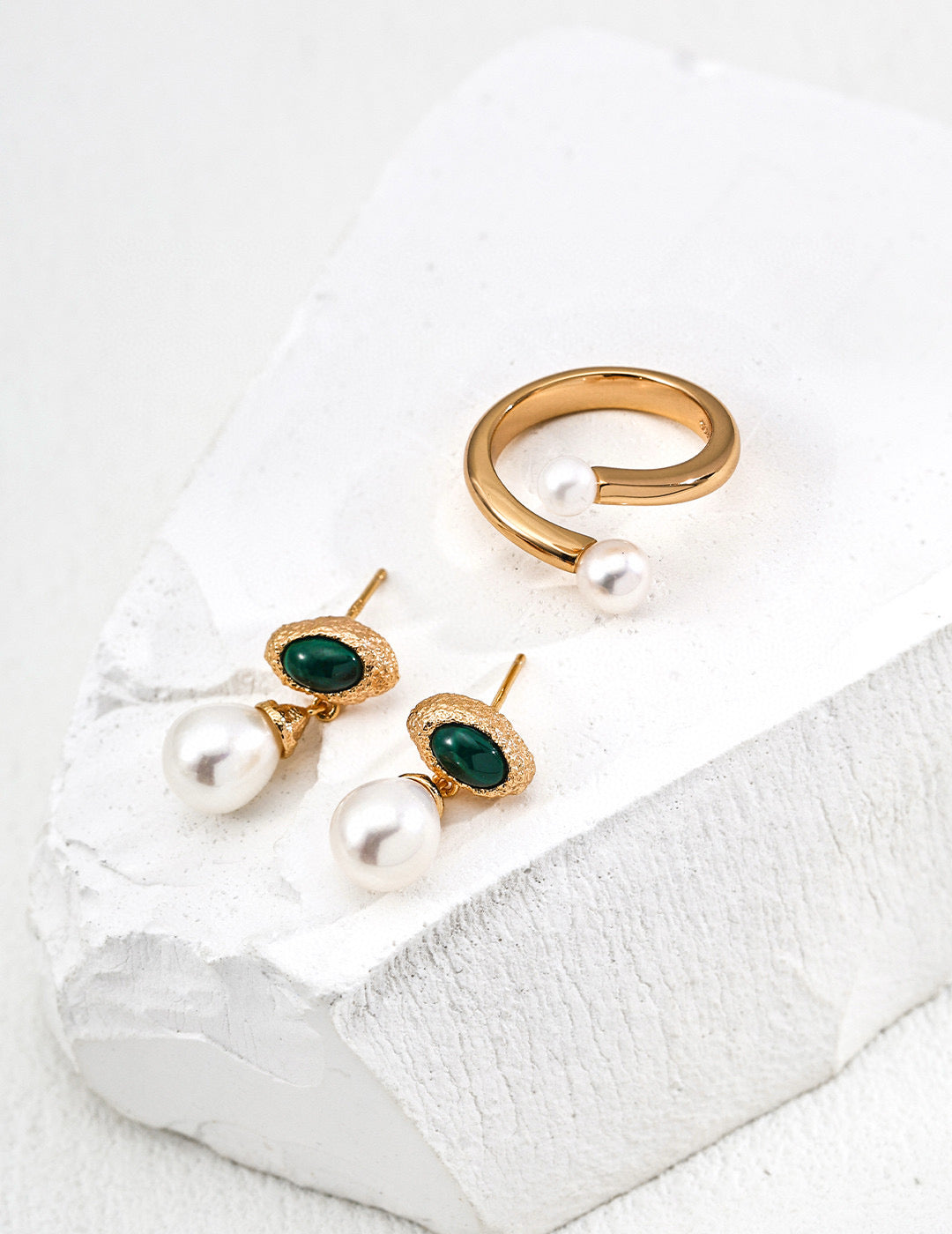 Vintage Malachite & Pearl Drop Earrings