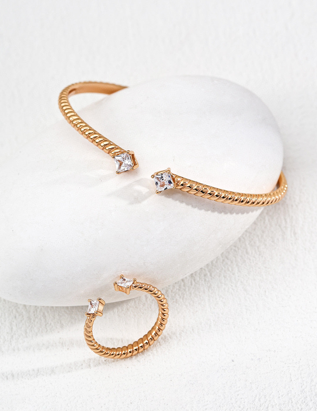 Twisted Zircon Bangle & Ring Set