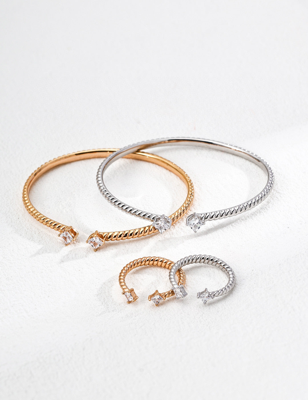 Twisted Zircon Bangle & Ring Set