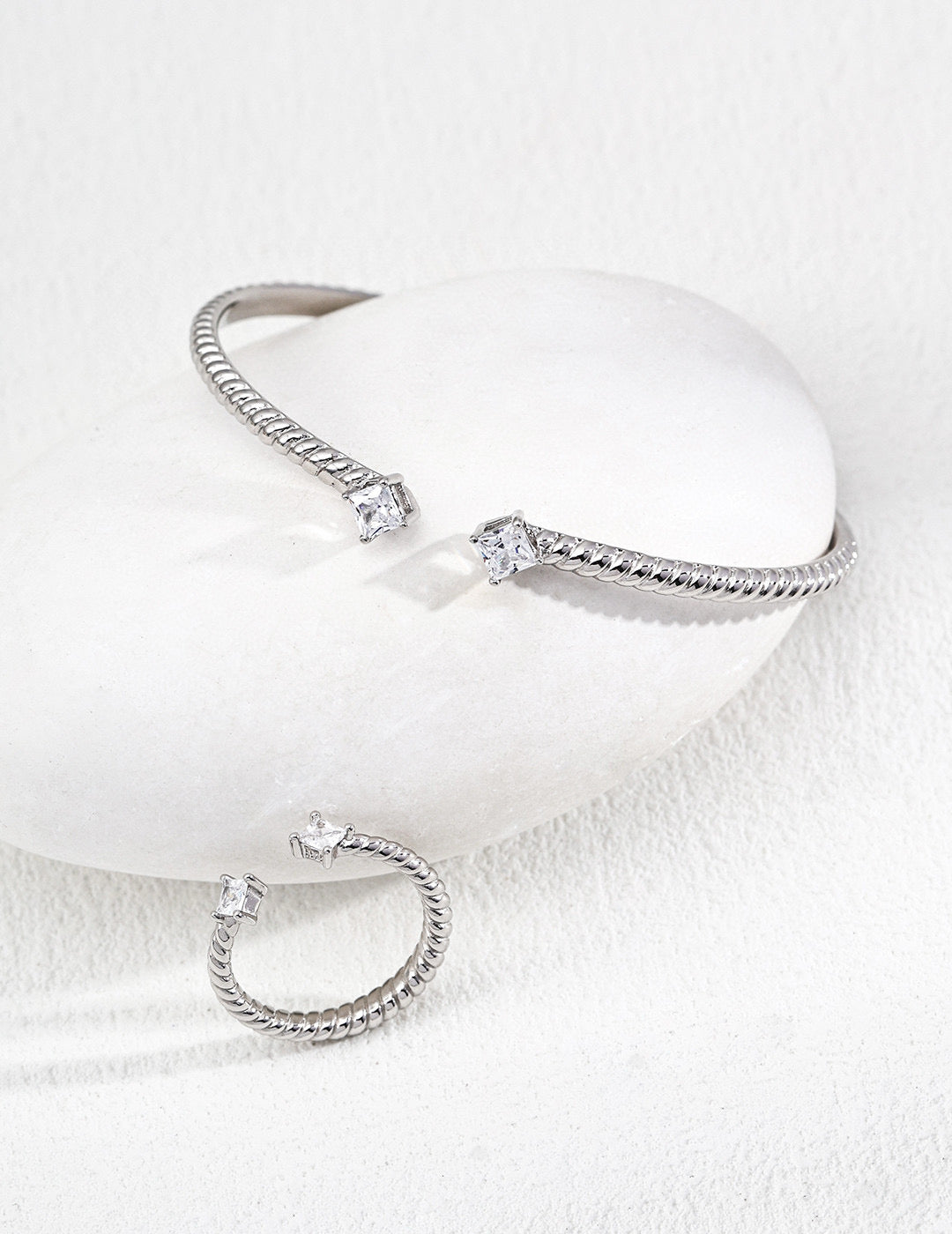 Twisted Zircon Bangle & Ring Set