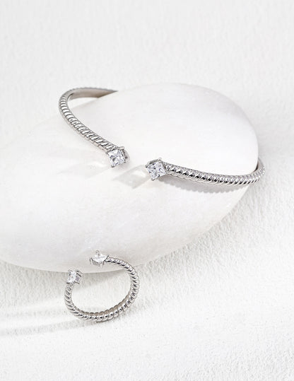 Twisted Zircon Bangle & Ring Set