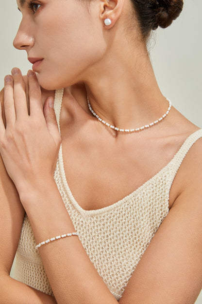 Minimal Pearl Bar Set – Necklace & Bracelet