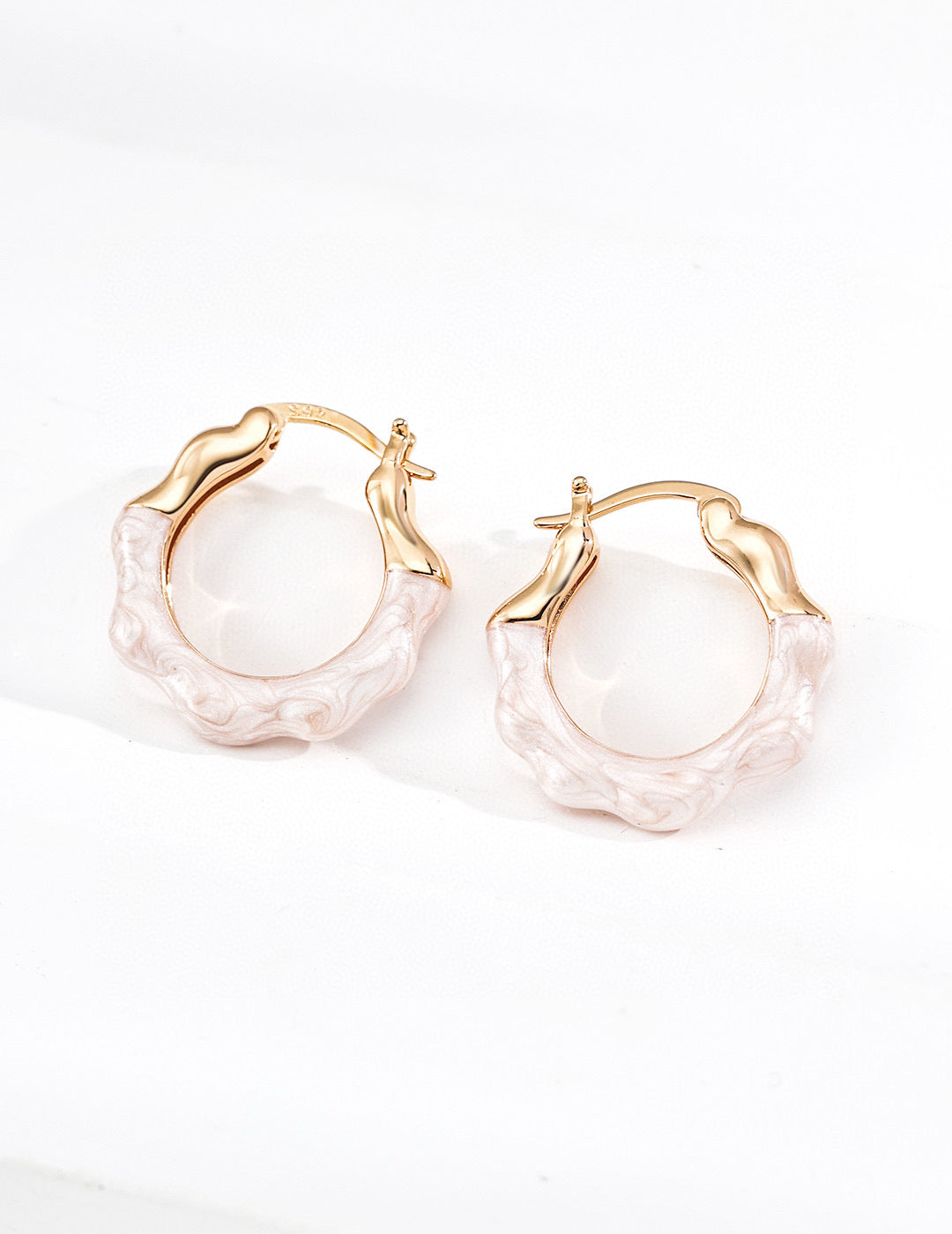 S925 Silver Red Glaze & Pearl White Hoop Earrings