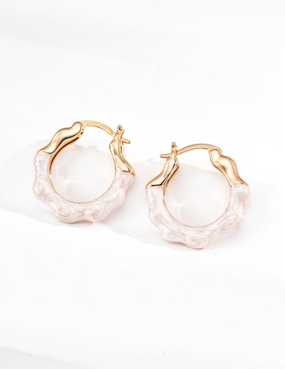 S925 Silver Red Glaze & Pearl White Hoop Earrings