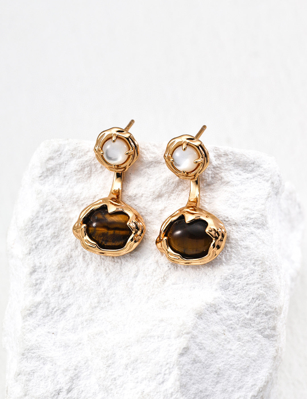 S925 Silver Vintage Tiger’s Eye Earrings (Convertible Design)