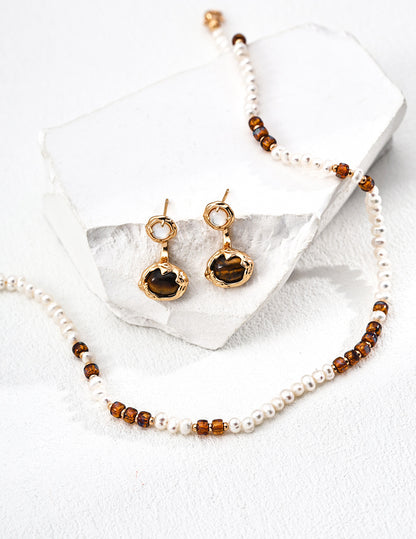 S925 Silver Vintage Tiger’s Eye Earrings (Convertible Design)