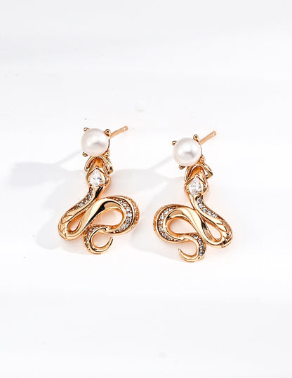 🐍 Whispers of the Serpent · S925 Silver Pearl & Zircon Earrings