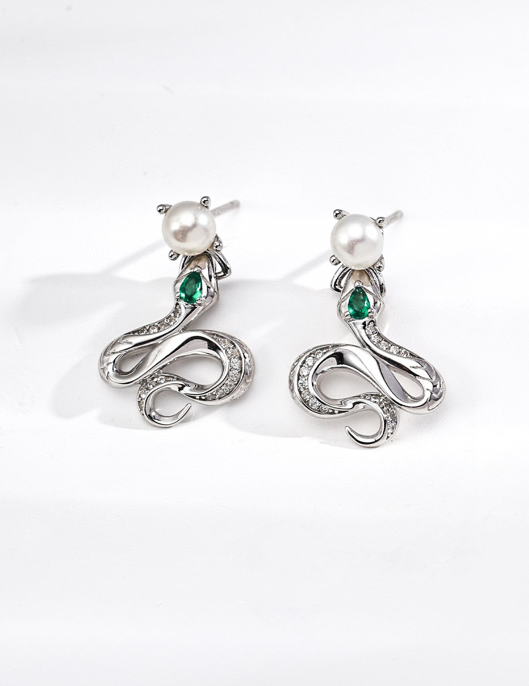 🐍 Whispers of the Serpent · S925 Silver Pearl & Zircon Earrings