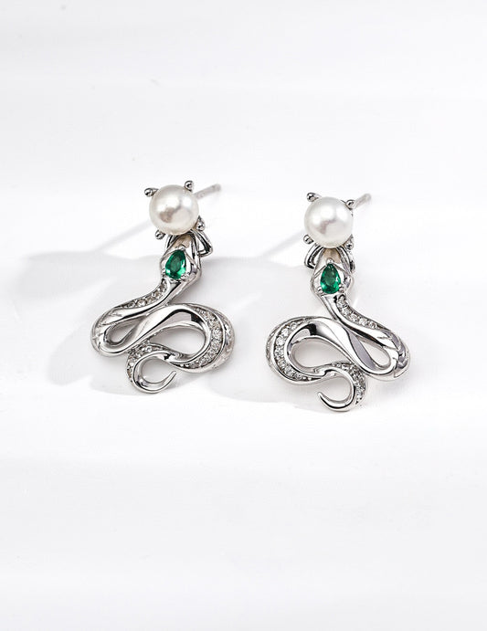 🐍 Whispers of the Serpent · S925 Silver Pearl & Zircon Earrings