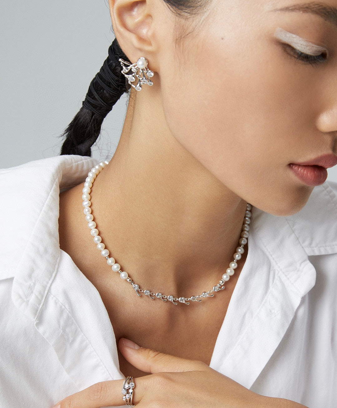 Branch & Pearl S925 silver earrings, bracelet and the necklace