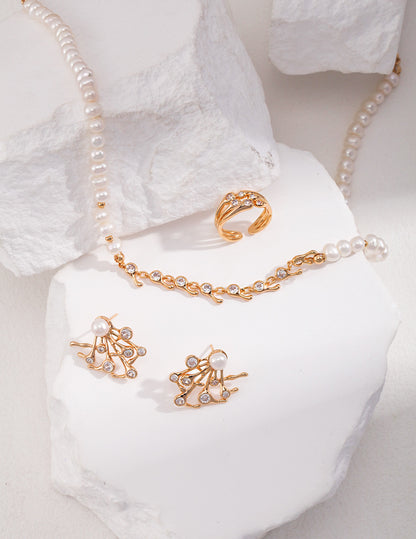 Branch & Pearl S925 silver earrings, bracelet and the necklace