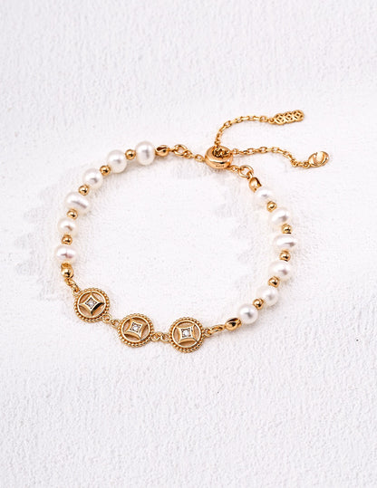 Lucky Glow Pearl & Golden Crystal Bracelet