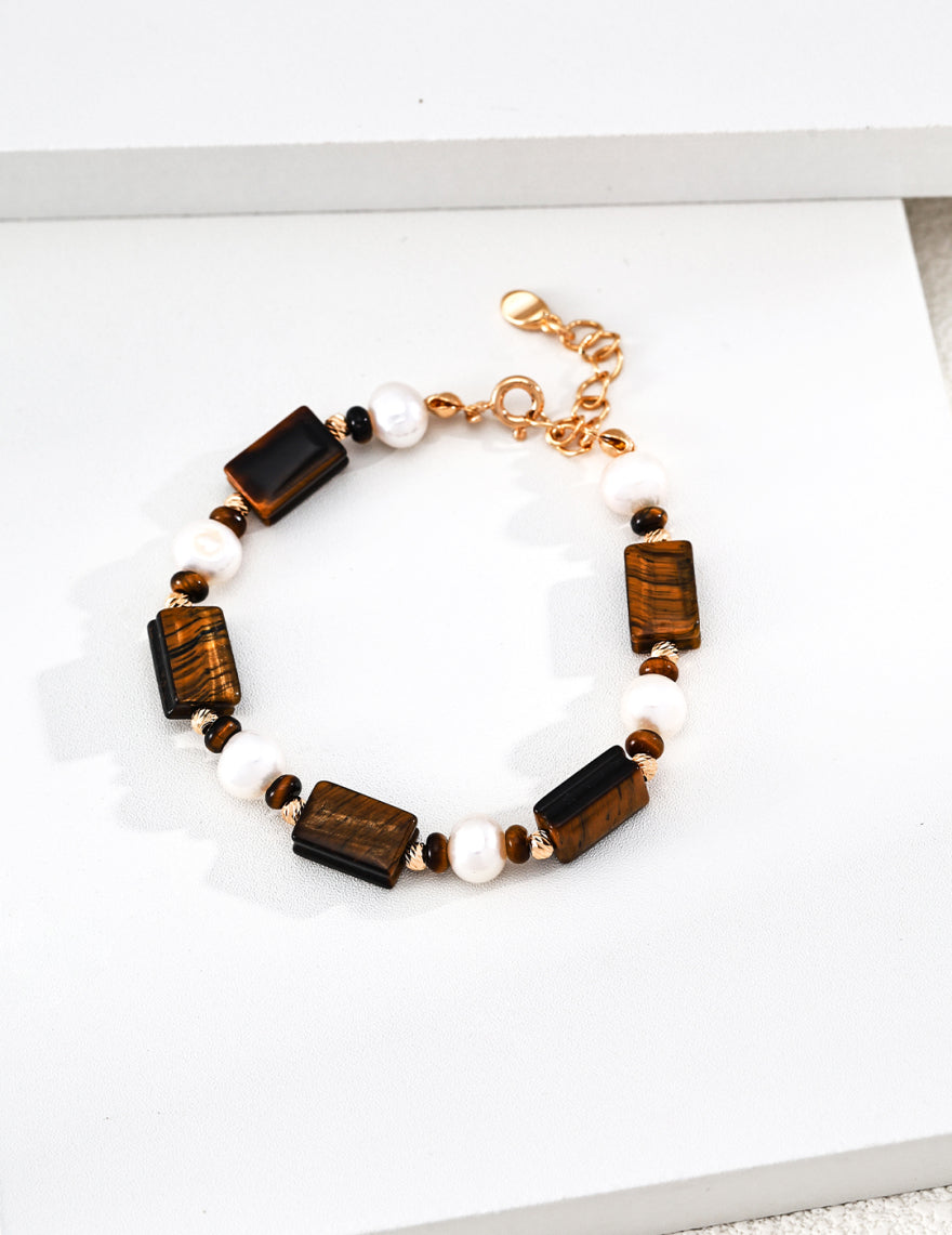 Caramel Tiger Eye Pearl Bracelet