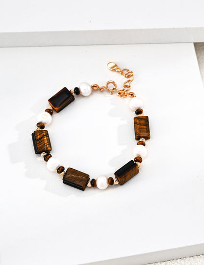 Caramel Tiger Eye Pearl Bracelet