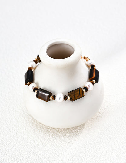Caramel Tiger Eye Pearl Bracelet