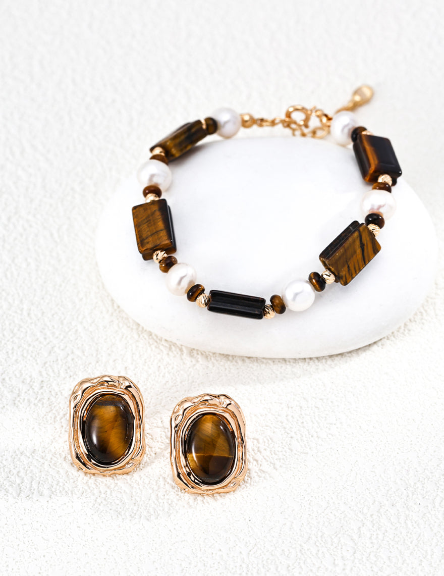 Caramel Tiger Eye Pearl Bracelet