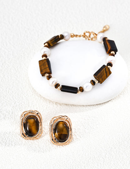 Caramel Tiger Eye Pearl Bracelet