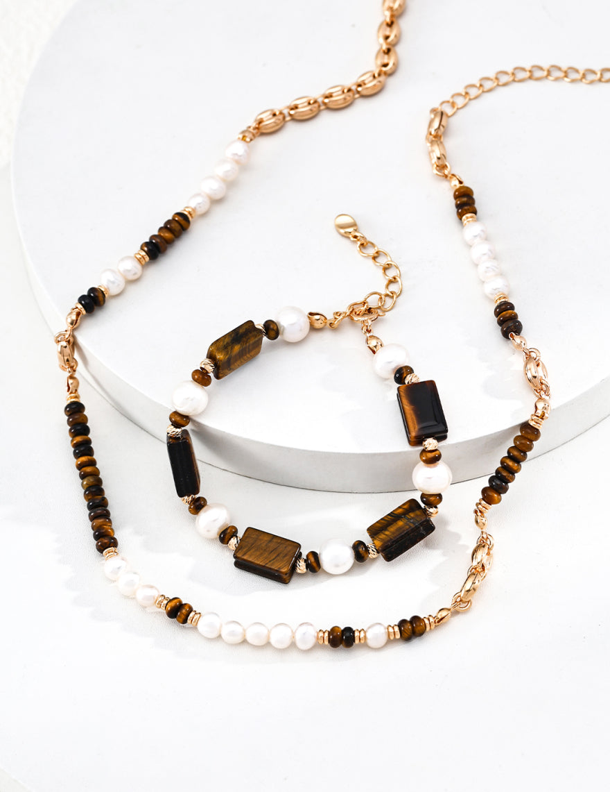 Caramel Tiger Eye Pearl Bracelet