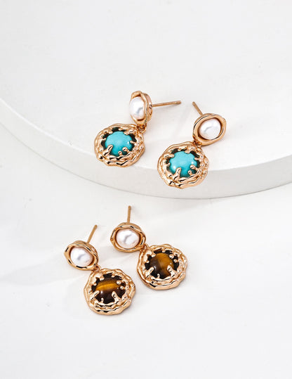 Vintage Turquoise & Tiger’s Eye Pendant & Earrings Set
