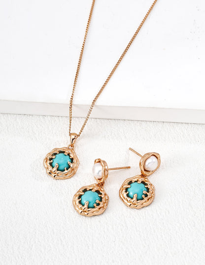 Vintage Turquoise & Tiger’s Eye Pendant & Earrings Set