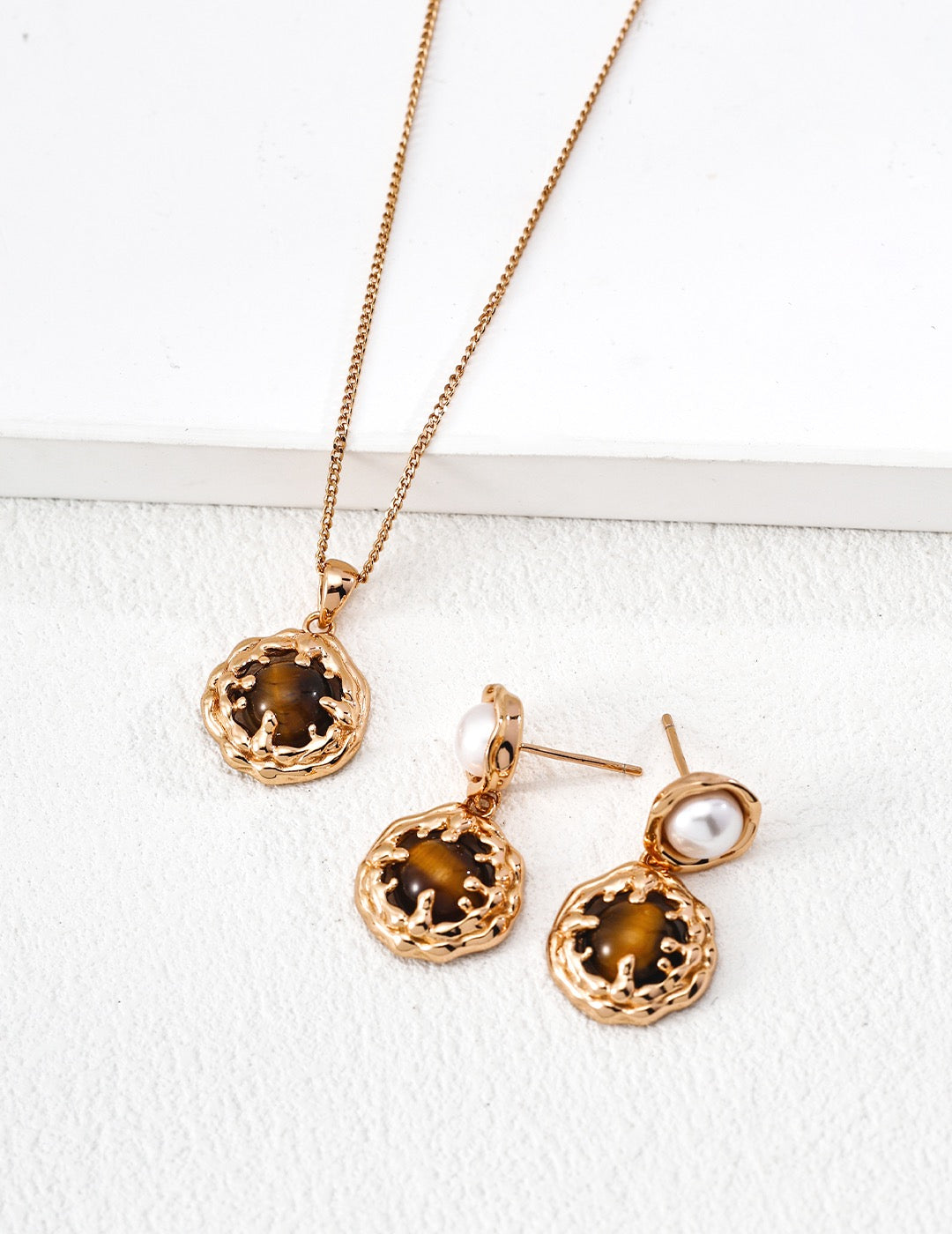 Vintage Turquoise & Tiger’s Eye Pendant & Earrings Set