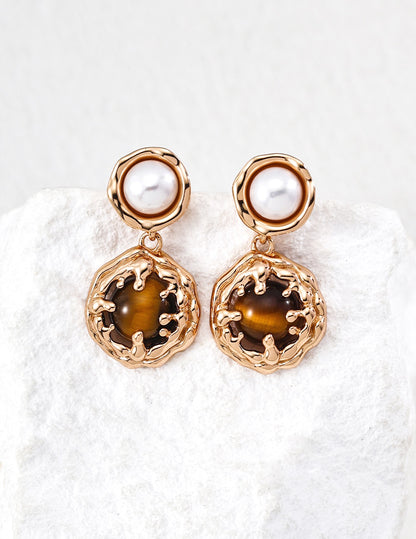 Vintage Turquoise & Tiger’s Eye Pendant & Earrings Set