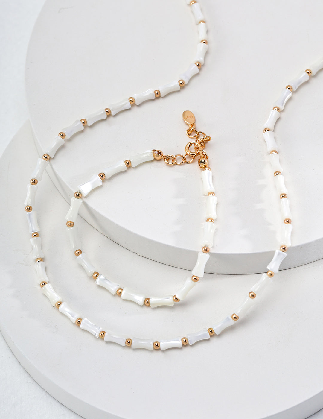 Ivory Gold Beaded Necklace & Bracelet Set