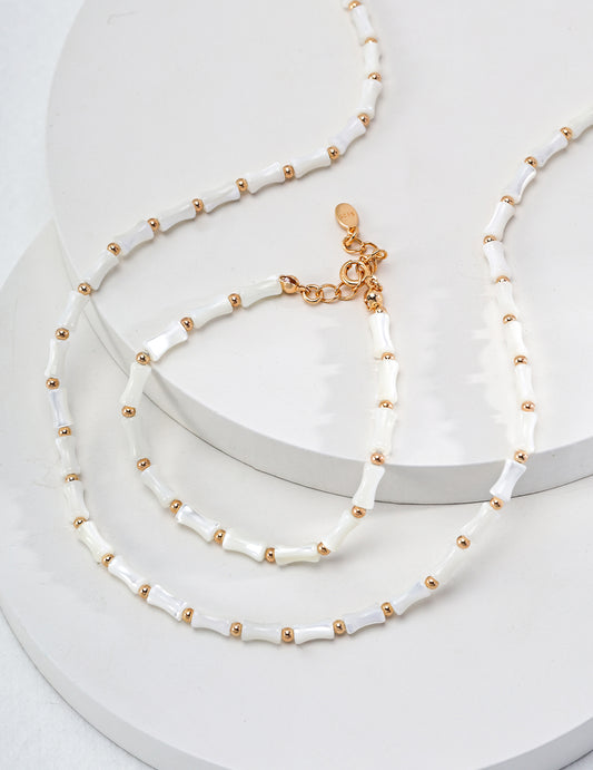 Ivory Gold Beaded Necklace & Bracelet Set