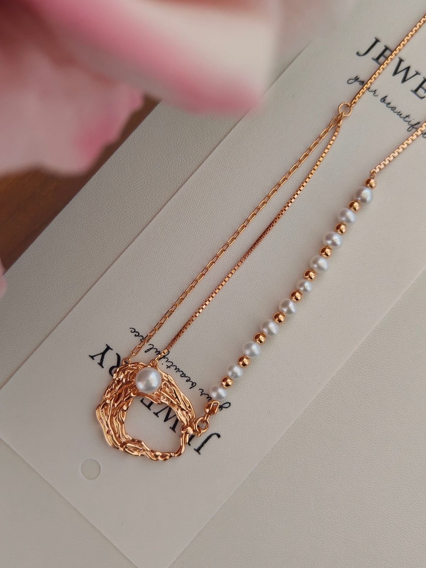 Organic Pearl Loop Jewelry Set — Necklace & Earrings